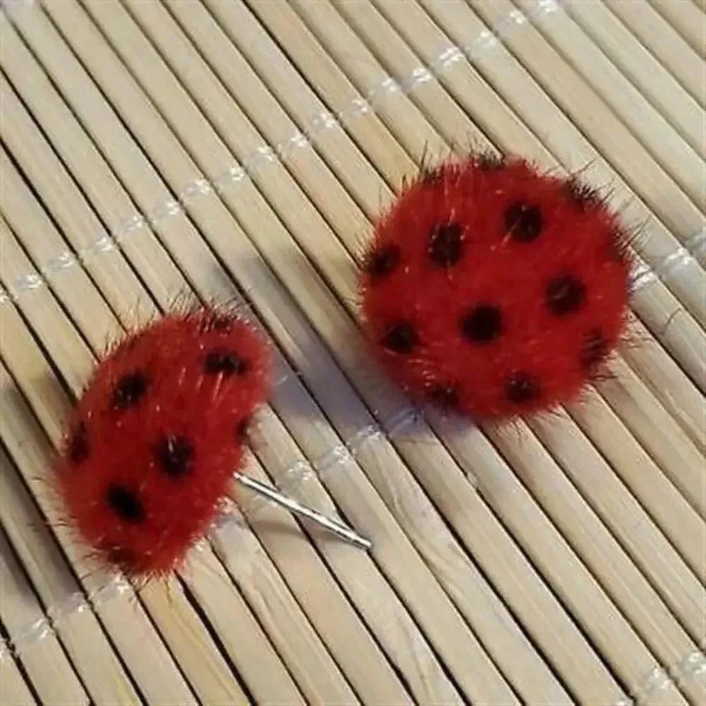 Handmade Faux Fur Fuzzy Polka Dot Earrings Red Black